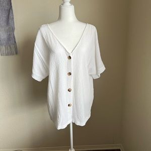 Button down white textured blouse